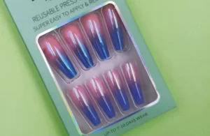 Coffin Blue Ombre Nails