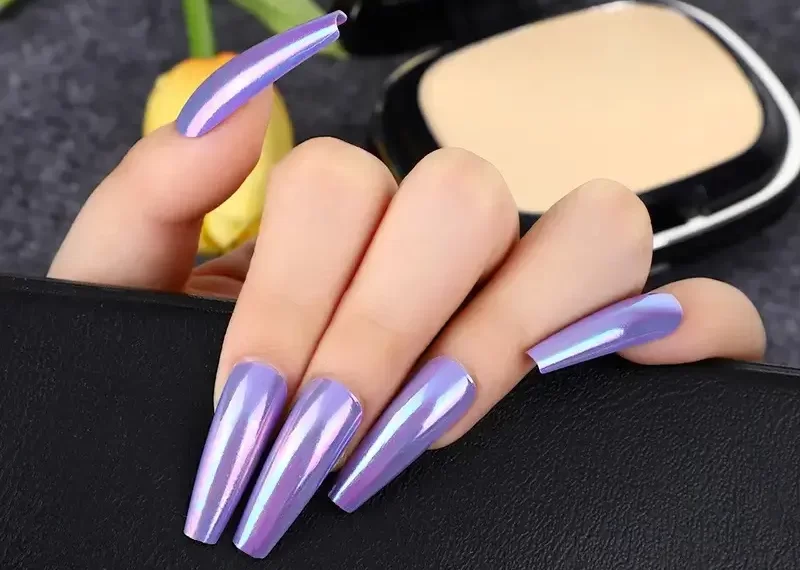 Coffin Purple Chrome Coffin Nails