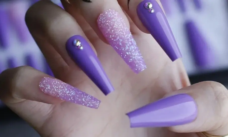 Glittery Purple coffin Nails