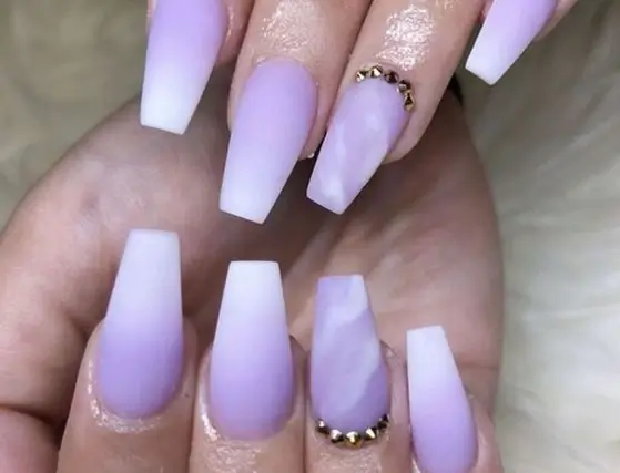 Long Purple White Ombre Coffin Nails