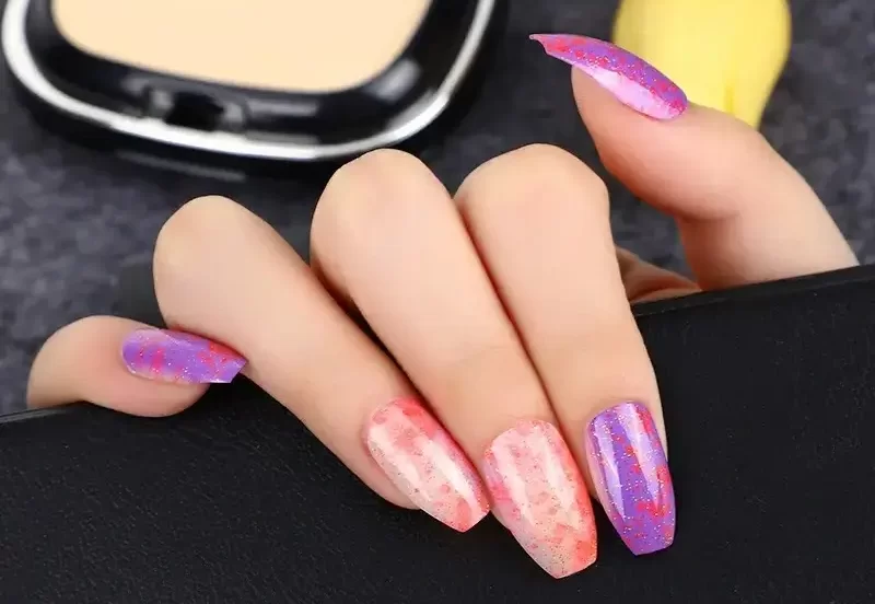 Purple Pink Tie Dye Nails
