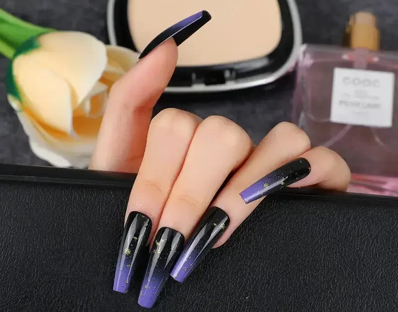 Purple Tip Glitter Ombre Coffin Nails
