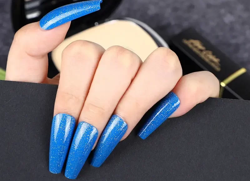 glitter royal blue coffin nails