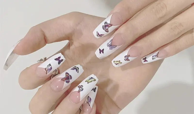 acrylic coffin butterfly nails