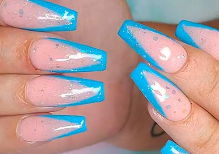 coffin blue french tip nails