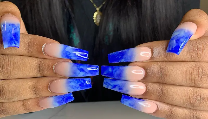 coffin blue ombre nails