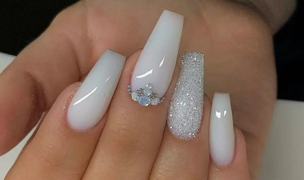 coffin milky white nails