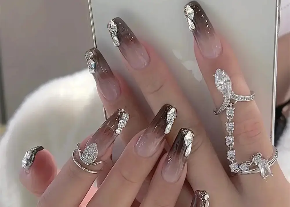 coffin nails with diamonds
