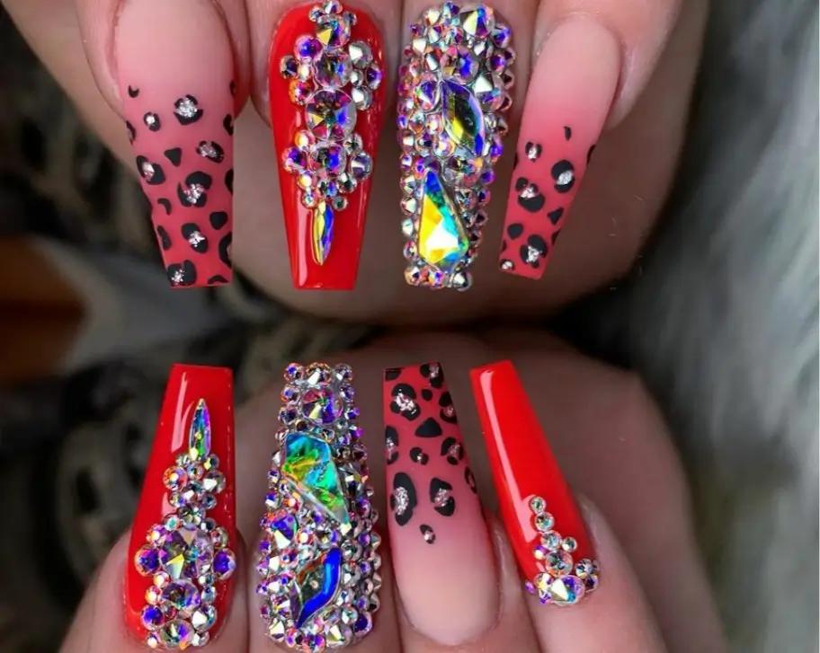 coffin nails with rhinestones and glitter