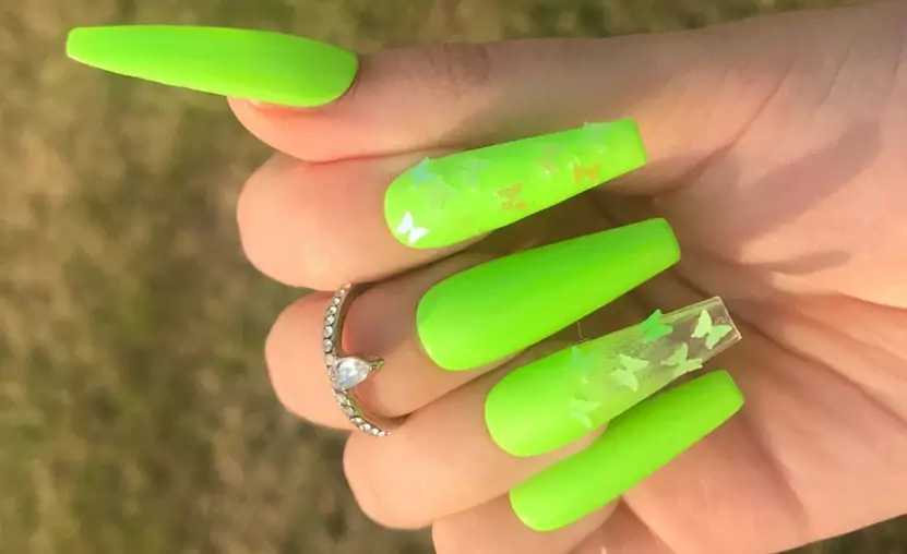 coffin neon green nails
