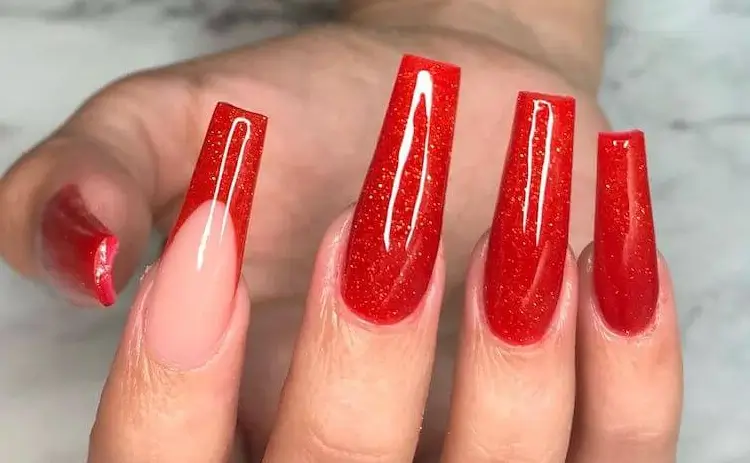 coffin red nails