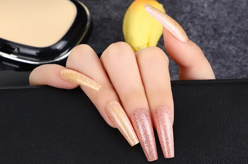 coffin rose gold nails