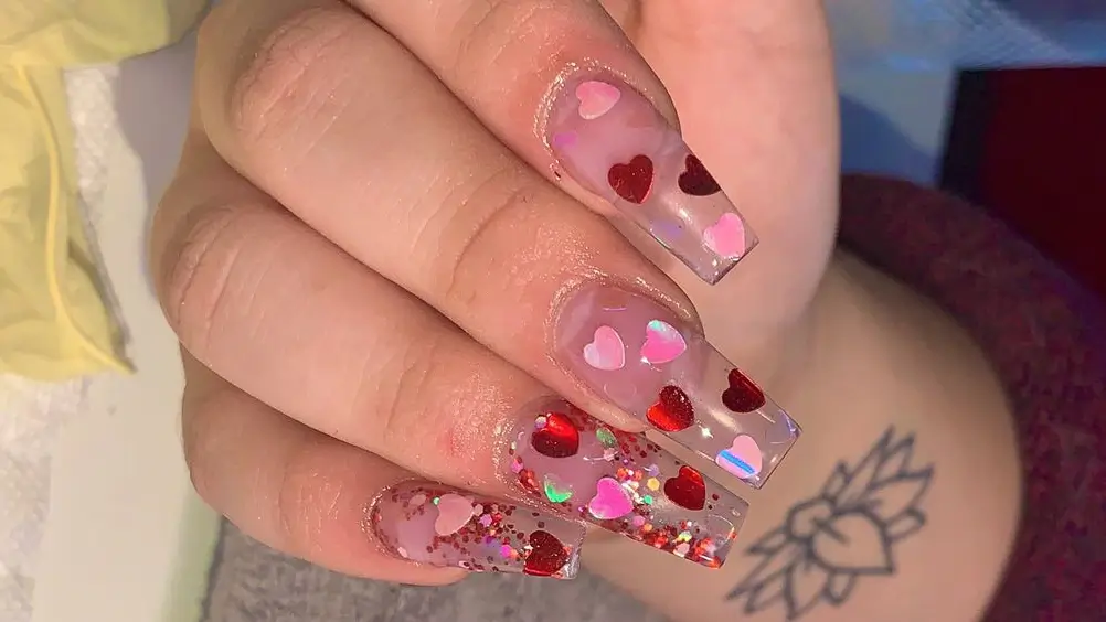 coffin valentines acrylic nails